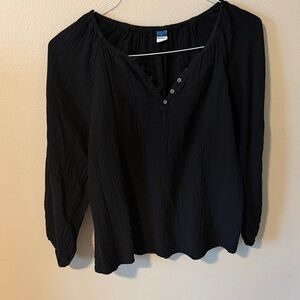 Old Navy Black Button-Front Peasant Blouse
